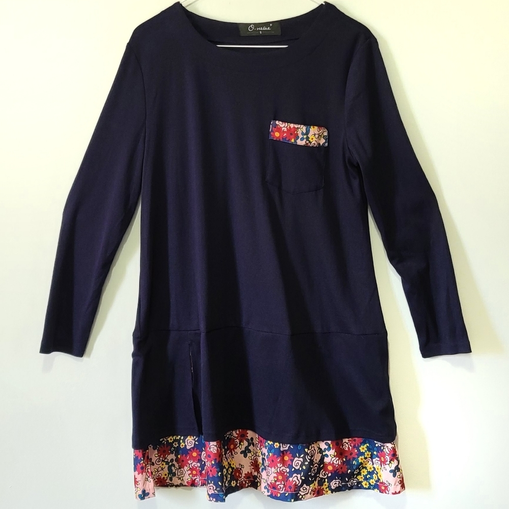 O-nelue navy dress with layered bottom size small